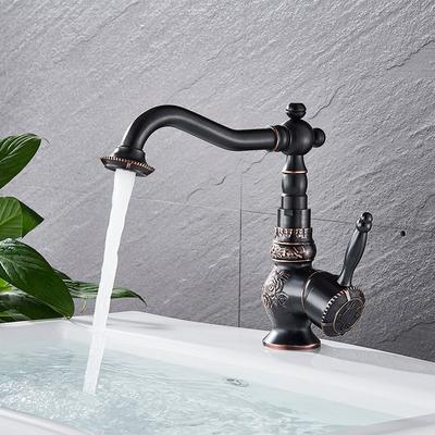 ilyeco Antique Bronze Kitchen Faucet, Uythner Single Handle Retro Brass Basin Tap With Hot Cold Water Mixing (Deck Mounted) black small