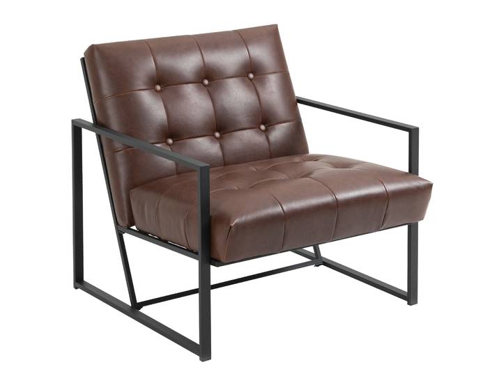 HOMCOM Fauteuil de salon Chesterfield Fauteuil Relax Assise Dossier capitonnés Structure métal Noir revêtement synthétique Chocolat