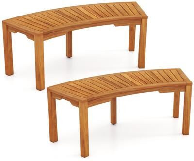 Costway Set of 2 Outdoor Bench Acacia Wood Curved Garden Bench 2-Person