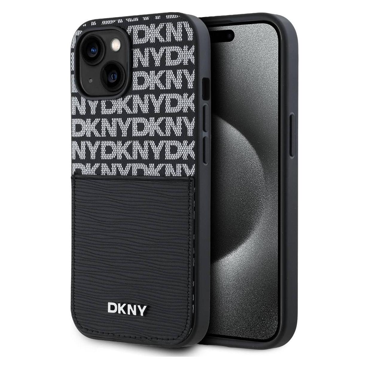 DKNY PU Leather Repeat Pattern Card Pocket Case for iPhone 14 Black (Apple iPhone 14) (DKHCP14SPCRTHLK)