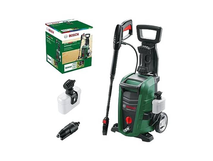 Bosch Nettoyeur Haute-Pression UniversalAquatak 125 1500W\, 125 bar\, 360 l/h. Livré avec 2 buses\, filtre transparent\, pistolet haute pression\, tuyau 5 m et câble de 5 m