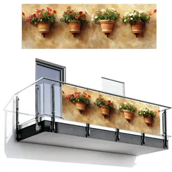 BALKON-SICHTSCHUTZ Blumentöpfe - Wand - Vintage Windschutz 300x100 cm