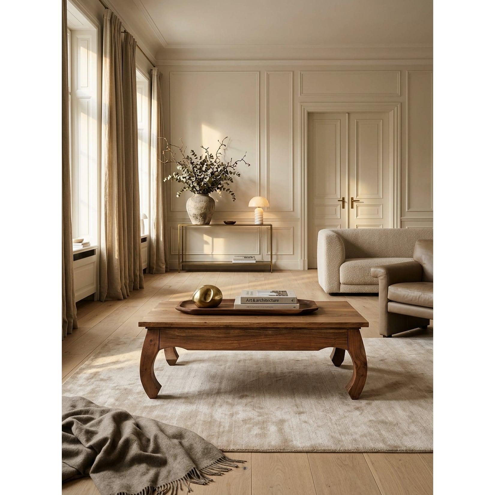 Couchtisch aus Massivholz im Landhausstil, natürliches Design, Dunkelbraun 110x60x40 cm