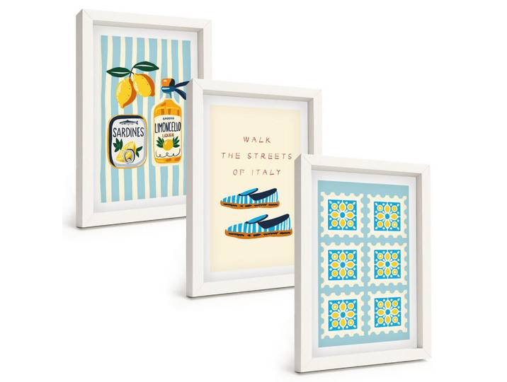 Tulup Bilder SET 3er Set - 20x30 cm Weißer Rahmen - Früchte, Elemente der italienischen Kultur, Kunststoff, Rechteckig, 20x30 cm, Fotografie, Bilder & Rahmen, Bilder