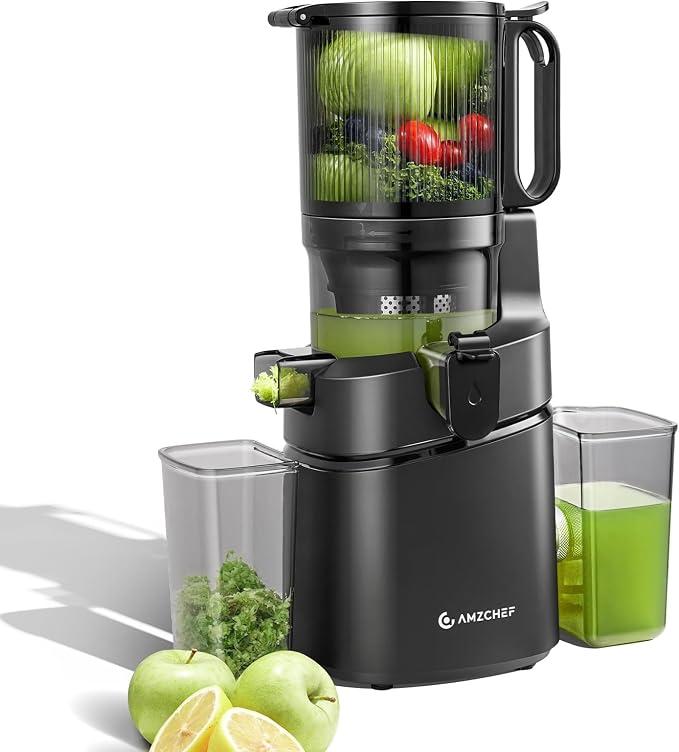 250W Automatischer All-In-One Entsafter, 145MM Öffnung und 1,8L Kaltpresse für Gemüse und Obst, Entsafter Slow Juicer mit Dreifachem Filter - Schwarz