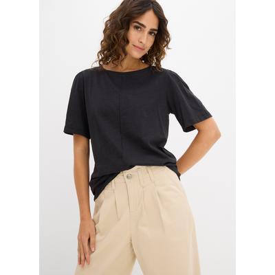 T-Shirt BONPRIX, Damen, Gr. 52/54 (XXL), schwarz, Jersey, Obermaterial: 100% Baumwolle, unifarben, loose fit hüftbedeckend, Rundhals, weit, Shirts T-Shirt, lockere Passform, weite Ärmel mit dezenter Raffung an der Schulter