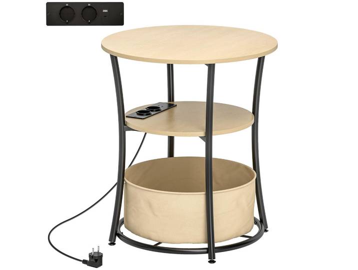 Homcom Beistelltisch MDF Metall Naturholz, Naturfarben, 50x55.1x50 cm, Wohnzimmer, Wohnzimmertische, Beistelltisch