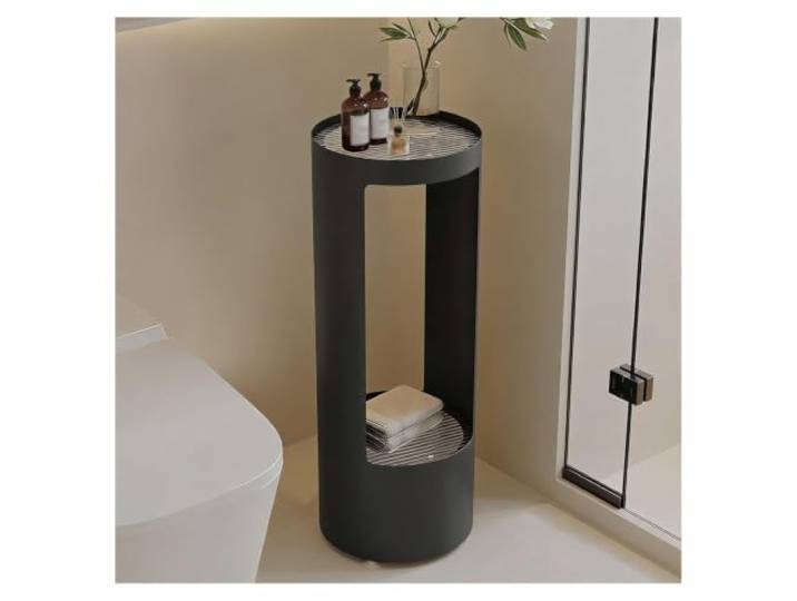 2-stufiges Metallregal,schmaler Aufbewahrungsständer Badezimmerhandtücher Mit Sensor-Lichtleiste und gehärtetem Glas, schmaler Boden-Organizer for Küchenwäsche(Black,30x30x80cm)