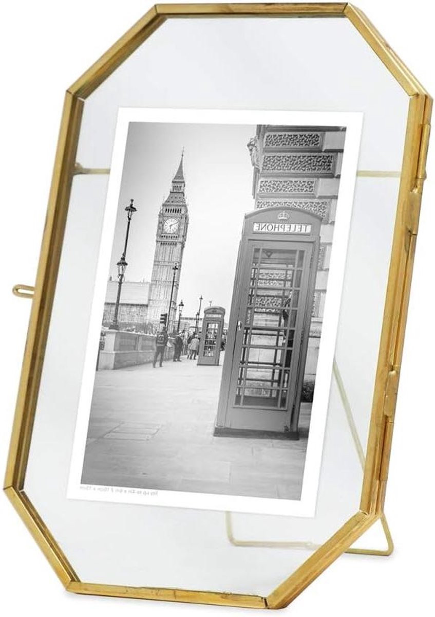 Fotolijst Octagon Messing Glas Vintage Stijl Goud 4x6 Inch