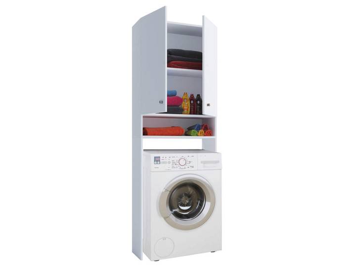 Mid.you Waschmaschinenschrank, Weiss, Holzwerkstoff, 64.2x182x27 cm, Waschküche, Waschmaschinenschrank