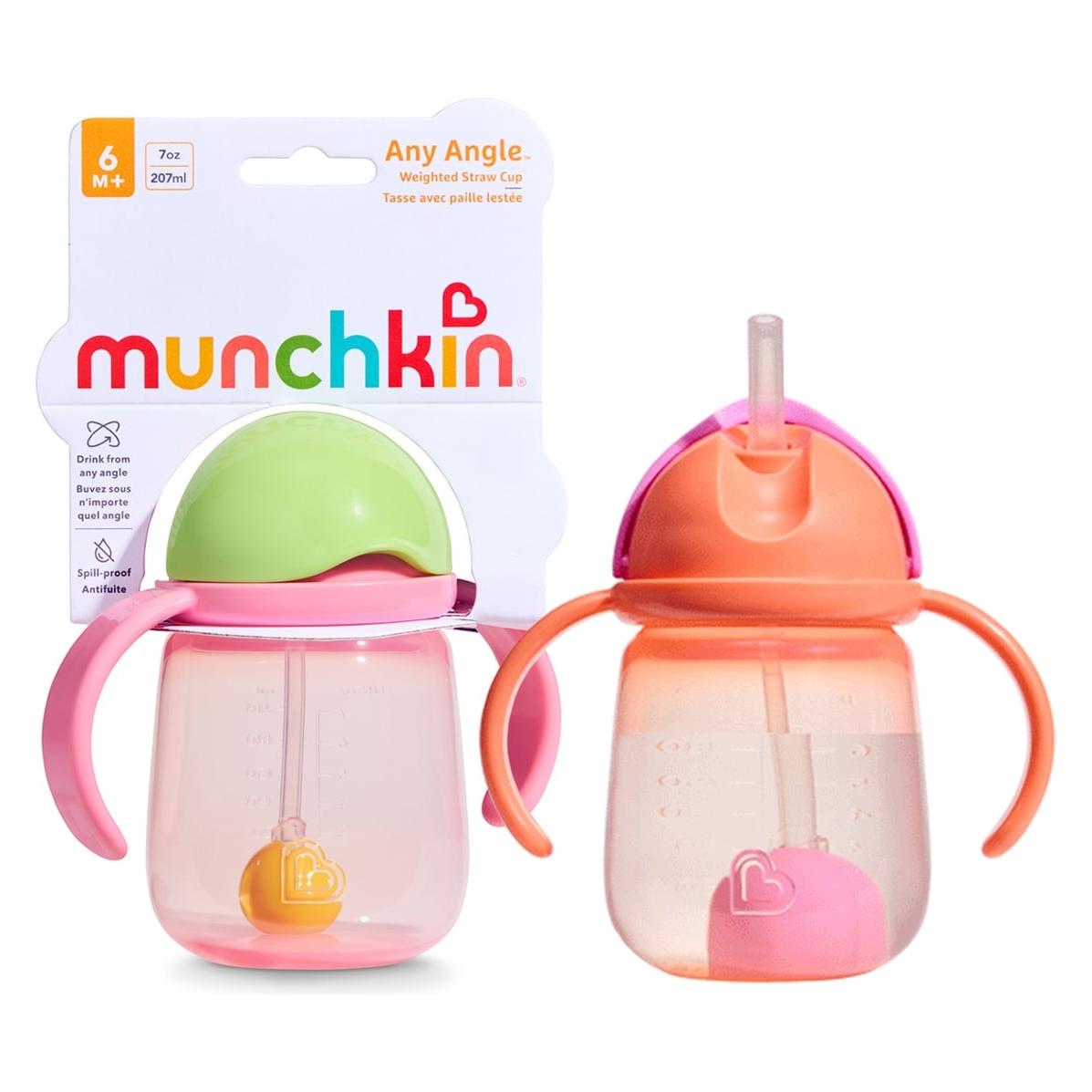 Munchkin - 2pk Tip & Sip Straw Trainer Cup - Pink/Coral - 207 ml (5019090906029)