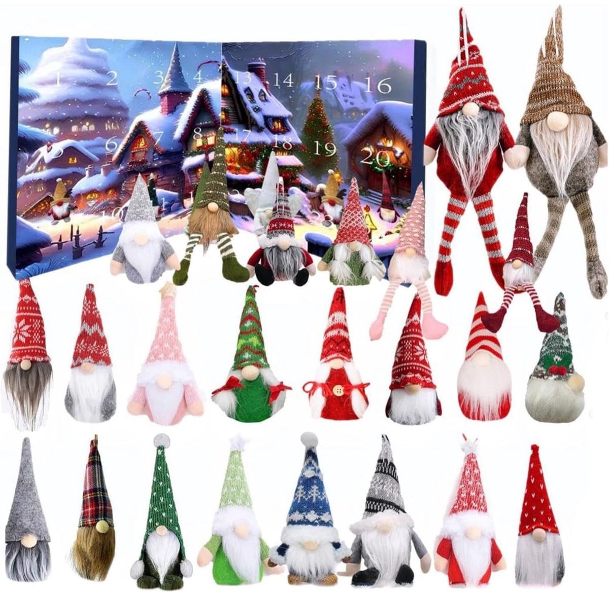 Adventskalender 2026 Kabouter Adventskalender met 24 pluche poppetjes voor kinderen en volwassenen