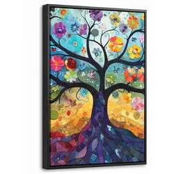 LEINWAND Bilder mit Rahmen - Kunst - Baum des Lebens - Blumen - Hippie - 20x30