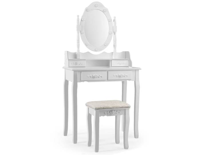Coiffeuse avec tabouret et miroir rotatif amovible blanc 75x40x146cm