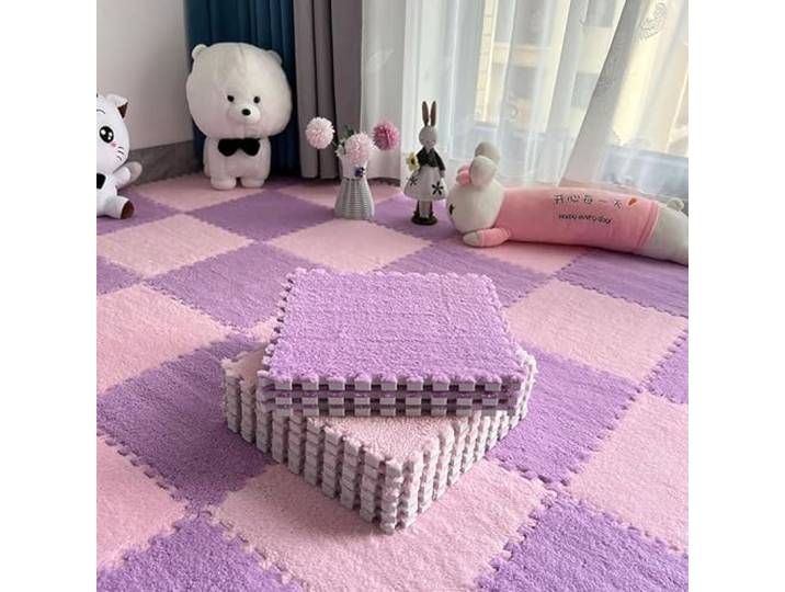 Schaumstoffmatten, Puzzle-Bodenmatte aus ineinandergreifendem Schaumstoff mit Rand, 30,5 x, cm, Mehrfarbig, mehrere Größen(Pink+Purple,60Pcs)