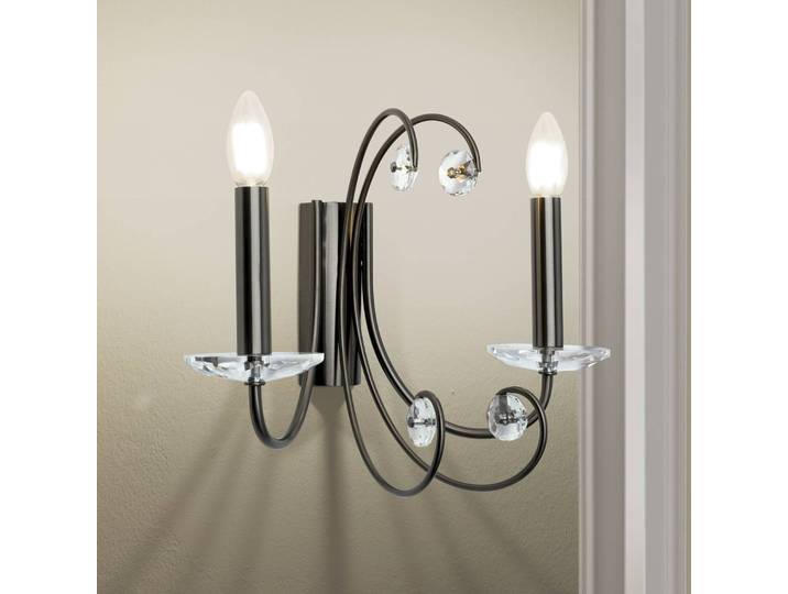 Wandlamp kristal Ariane, dimbaar, alu / grijs / zink, Woon-/ Eetkamer, metaal, Wandlamp
