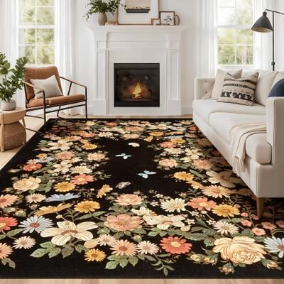 Garvee Ultra-Thin Washable Area Rug - Modern Boho Vintage Floral Carpet