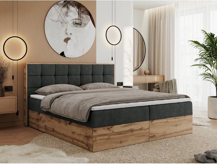 MKS MÖBEL Boxbett ALBERO 1 (Boxspringbett - Set, Packung, Topper T25/Visco, Stauraum, Matratzen, Bettkästen, T30-Schaum), Doppelbett, Multipocket-Matratzen, Möbelplatten, Praktisch