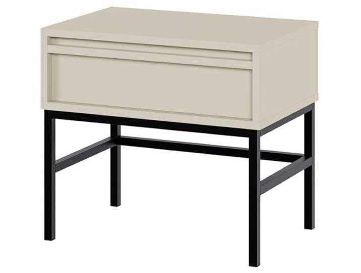 Selsey Table De Chevet Deboute Table D’Appoint avec Tiroir 50 cm Table De Nuit Cadre en Acier Beige Gris Evo