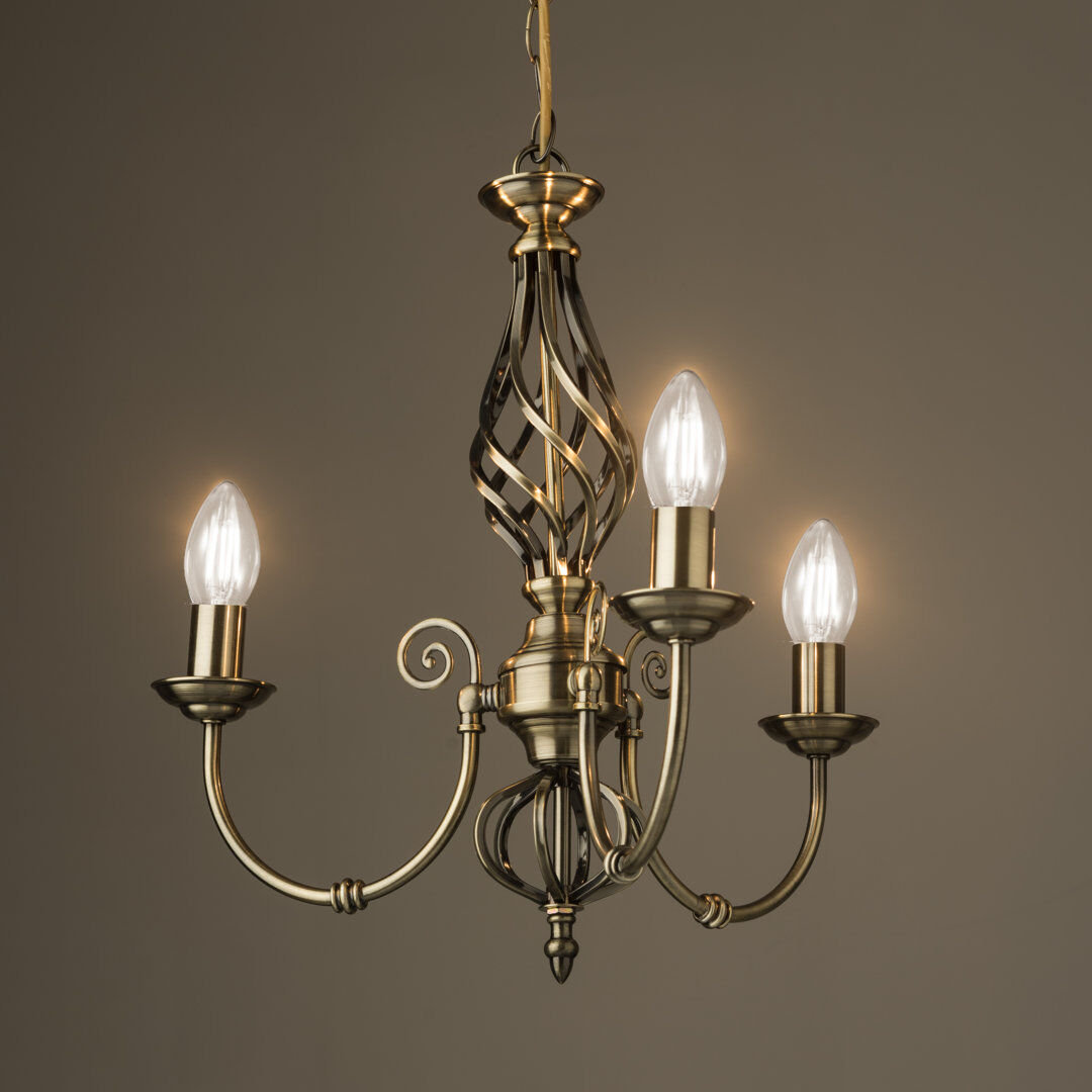 Astoria Grand Curley 3-Light Antique Brass Traditional Twist Candle Candelabra Style Chandelier Antique Brass 44cm H X 46cm W X 46cm D