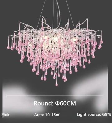 Inspired Finds Modern Crystal Branch Chandelier Pink Blue Teardrop Ceiling Light white Light pink Dia 23.62in