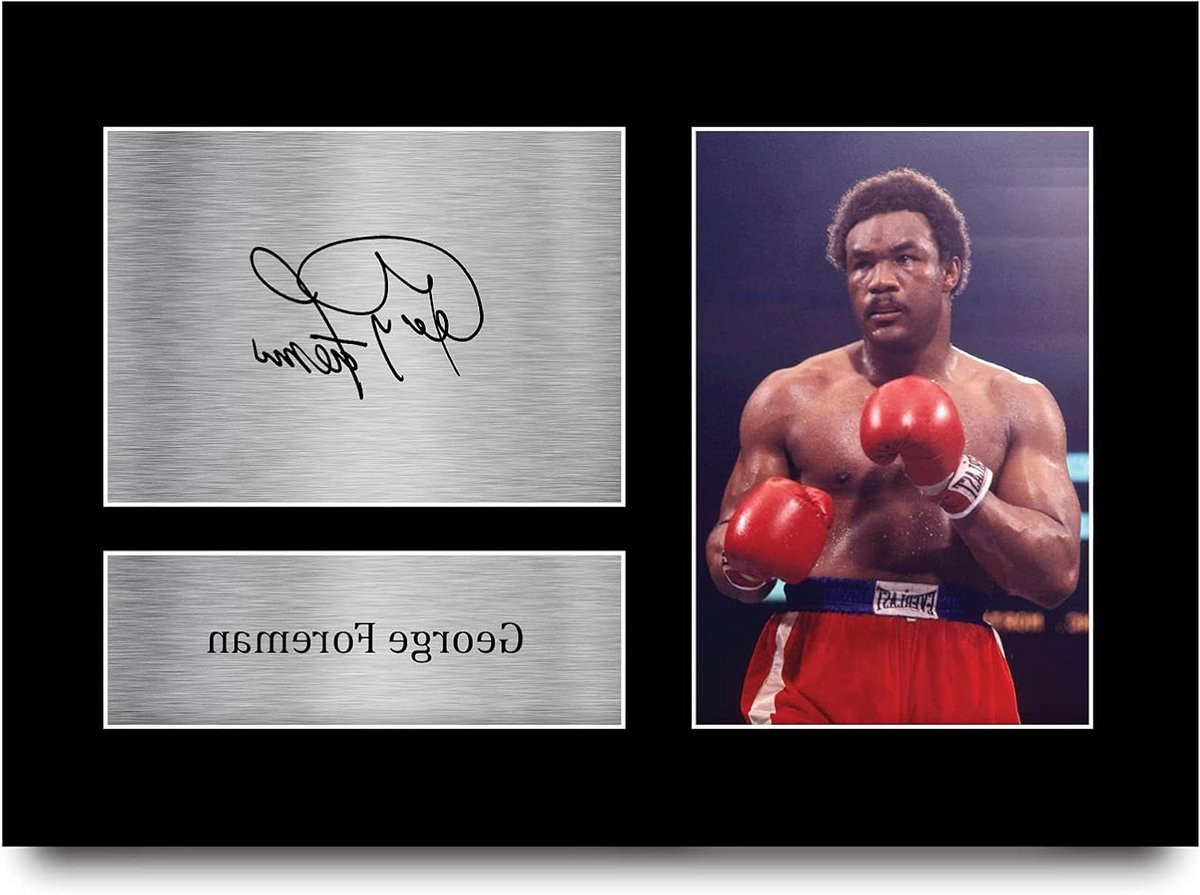 George Foreman Bokser Foto met Gedrukte Handtekening Replica - A4 - 21 x 30 cm - Zwart