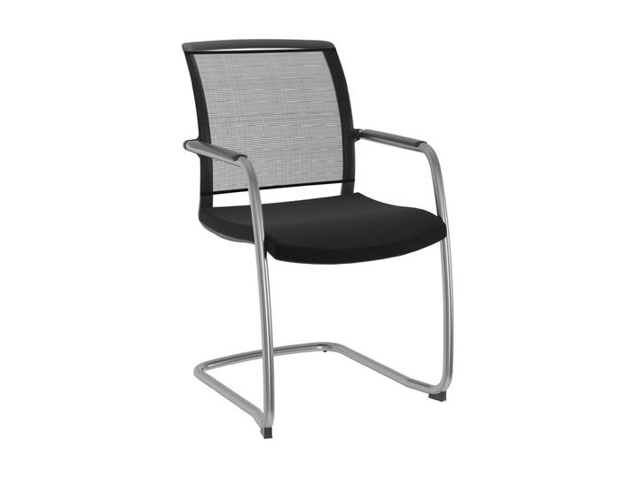 Chaise de réunion & visiteur Bloom maille/tissu Piètement luge - Noir