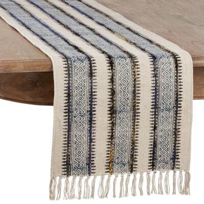 Saro Lifestyle Embroidered Table Runner With Block Print Design