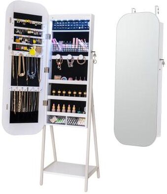 Costway Jewelry Cabinet with Full-Length Mirror Large Storage Capacity-White