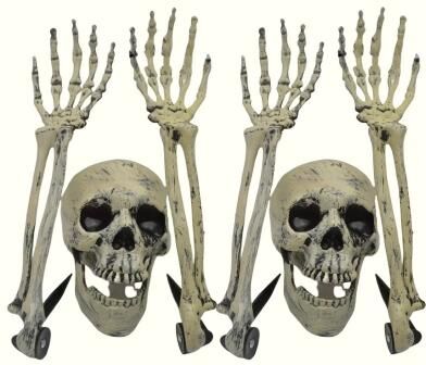 Uplifted Finds Halloween Ground Stake Skeleton Bone Set With Skull Head & Hands 4 Hands And 2 Heads