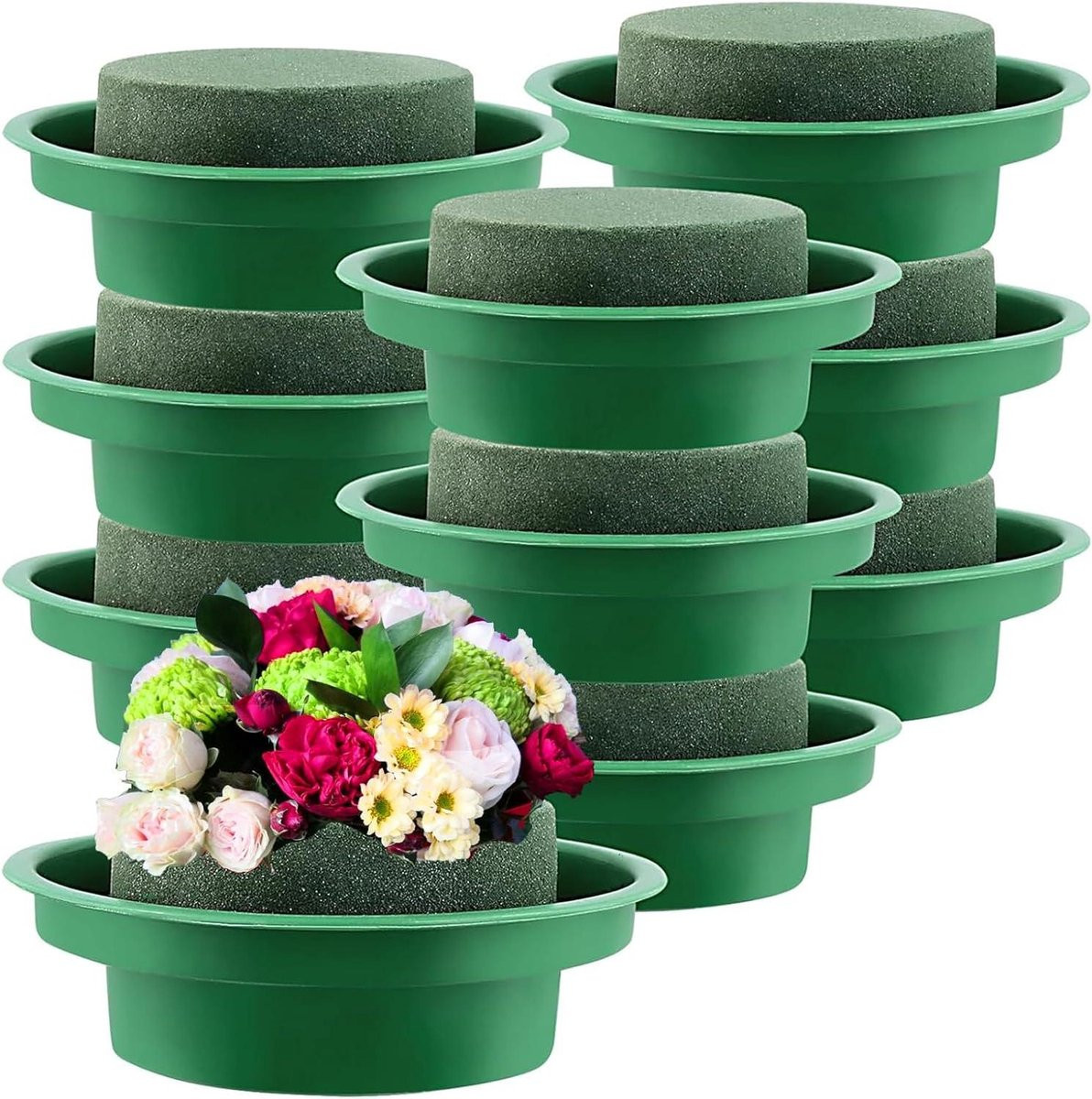 16 stuks Groen Bloemenschuim met kommen voor bloemstukken - 12 cm
