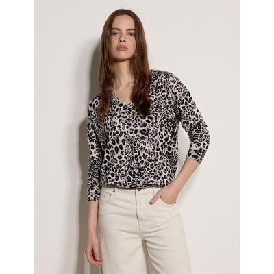 V-Ausschnitt-Pullover APRICOT "Leichter Pullover mit Leopardenmuster", Damen, Gr. M (38), grau (light grau), Strick, Obermaterial: 100% Baumwolle CO., Modisch, Normale Länge, V-Ausschnitt, Gerippte Bündchen, Pullover, mit Rippbündchen