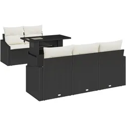 vidaXL 6-teiliges Garten-Sofa-Set mit Kissen – Schwarzes Poly-Rattan