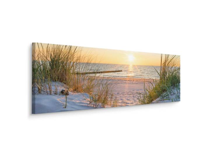 Muralo Panoramabild Strand Meer Landschaft 3D 145x45cm, Beige, Grün, Gelb, Grau, Kiefer, Wasser/Strand/Meer, Rechteckig, 145x45 cm, einfache und schnelle Anbringung, Bilder & Rahmen, Bilder, Leinwandbilder