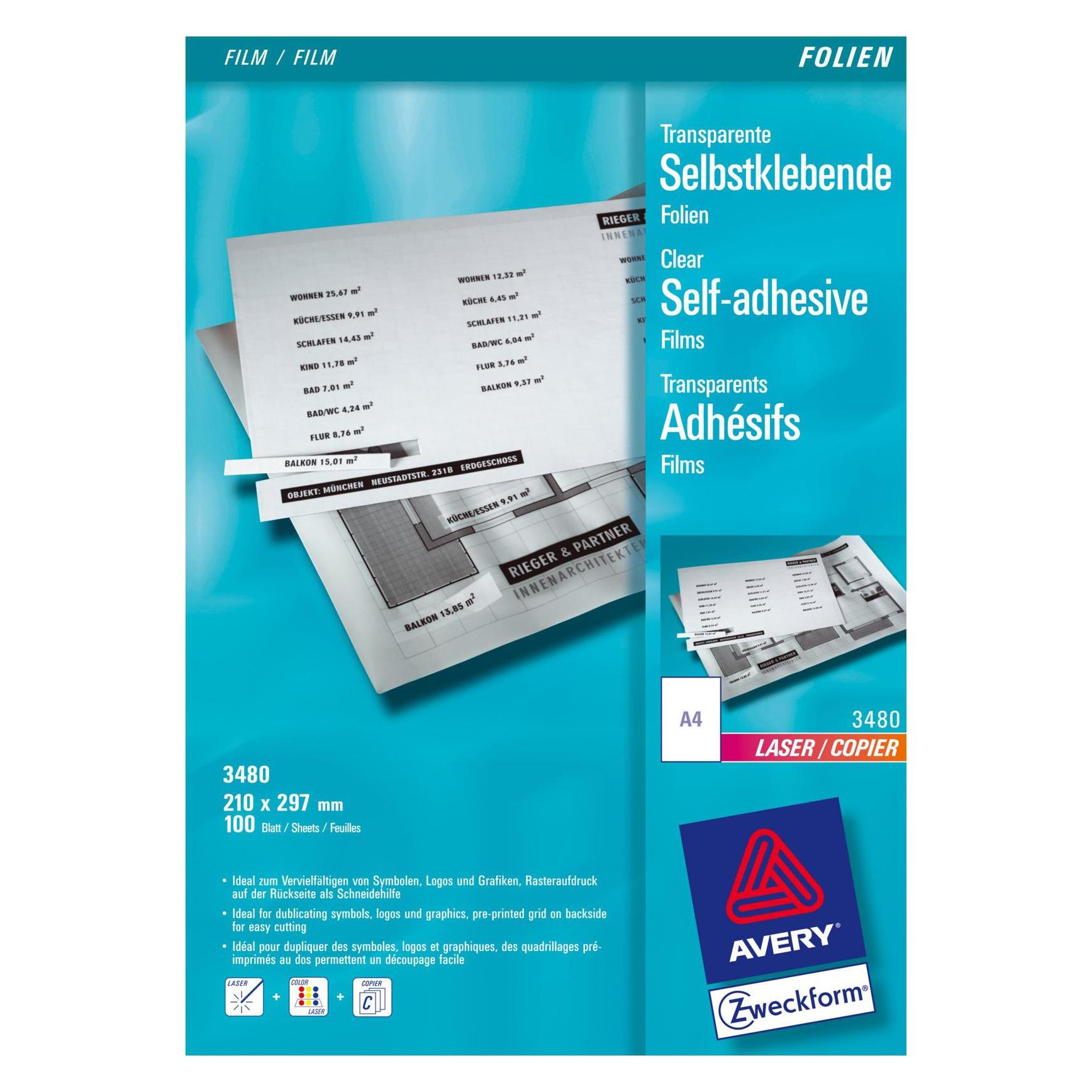 Avery Transparente, selbstklebende Folien (3480)