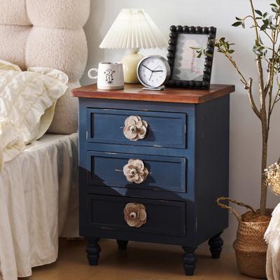 Nightstand with 3 Drawers End Table with Floral Knobs