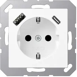 JungSCHUKO-Steckdose mit USB-Ladegerät Typ C+A (schneeweiß matt)