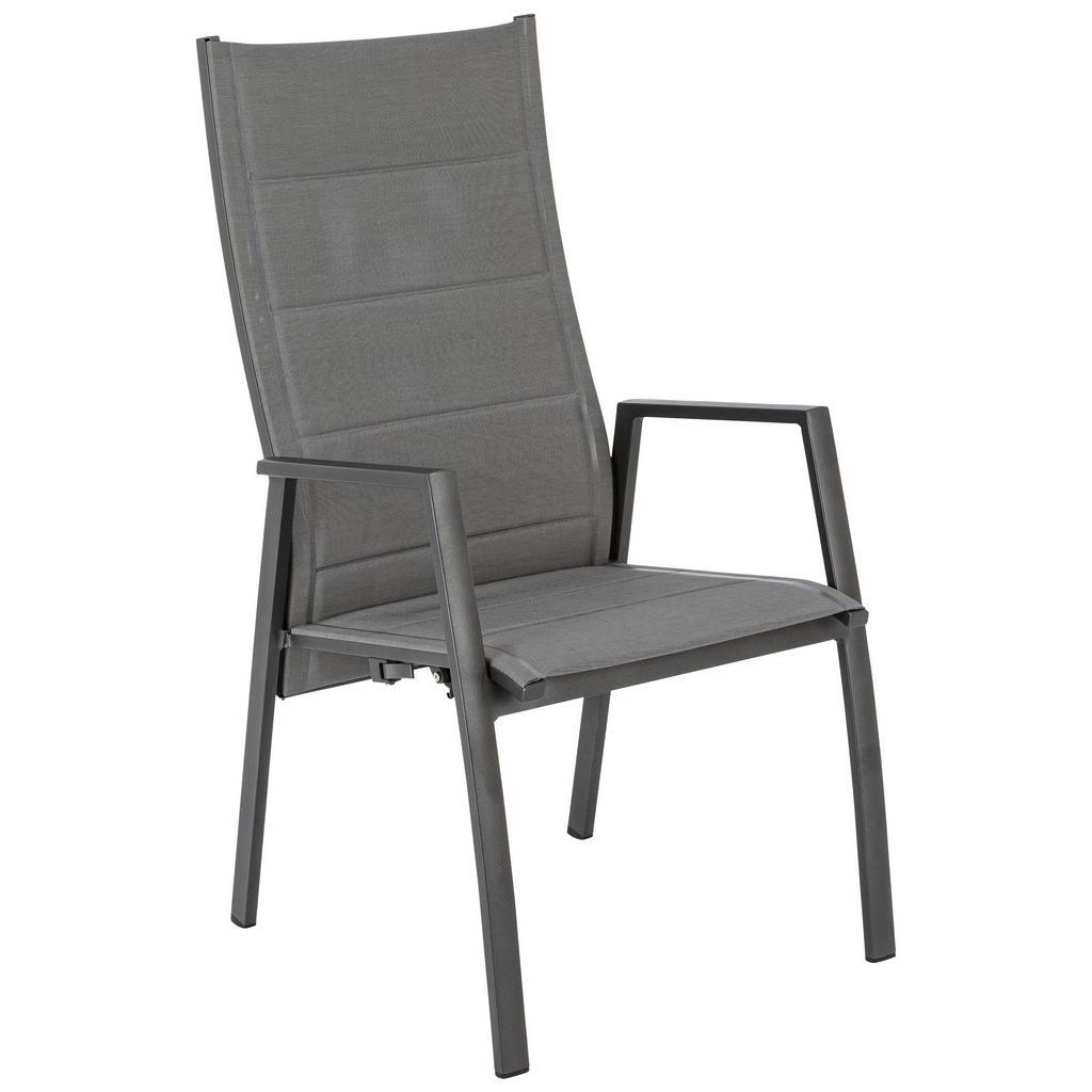 Amatio Gartensessel , Anthrazit, Dunkelgrau , Metall, Textil , eckig, Flachrohr , 56x110x65 cm , Gartenmöbel, Gartenstühle, Gartensessel
