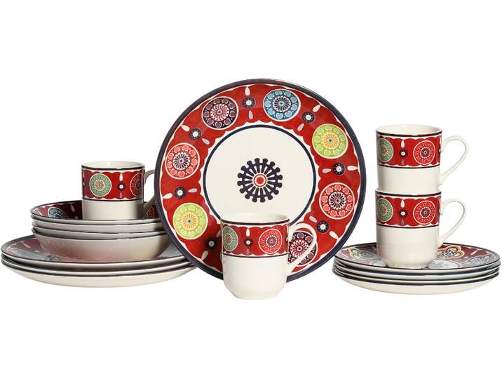 Kombiservice CREATABLE Sumaya, Kombi-Service 16-tlg , bunt (rot, bunt), 16 Stk., Steingut, Geschirr-Sets, Kombiservice, Mandala Motive