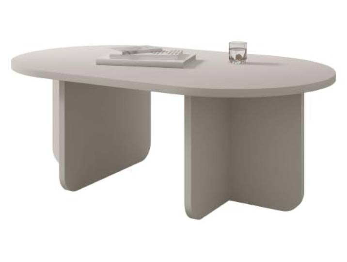 Mirjan24 Ovaler Couchtisch Xuala mit massiven Beinen (Sandbeige) Großer Sofatisch für bis zu 4 Personen mit 2 T-förmigen Beinen, B/H/T: 110/42/65 cm