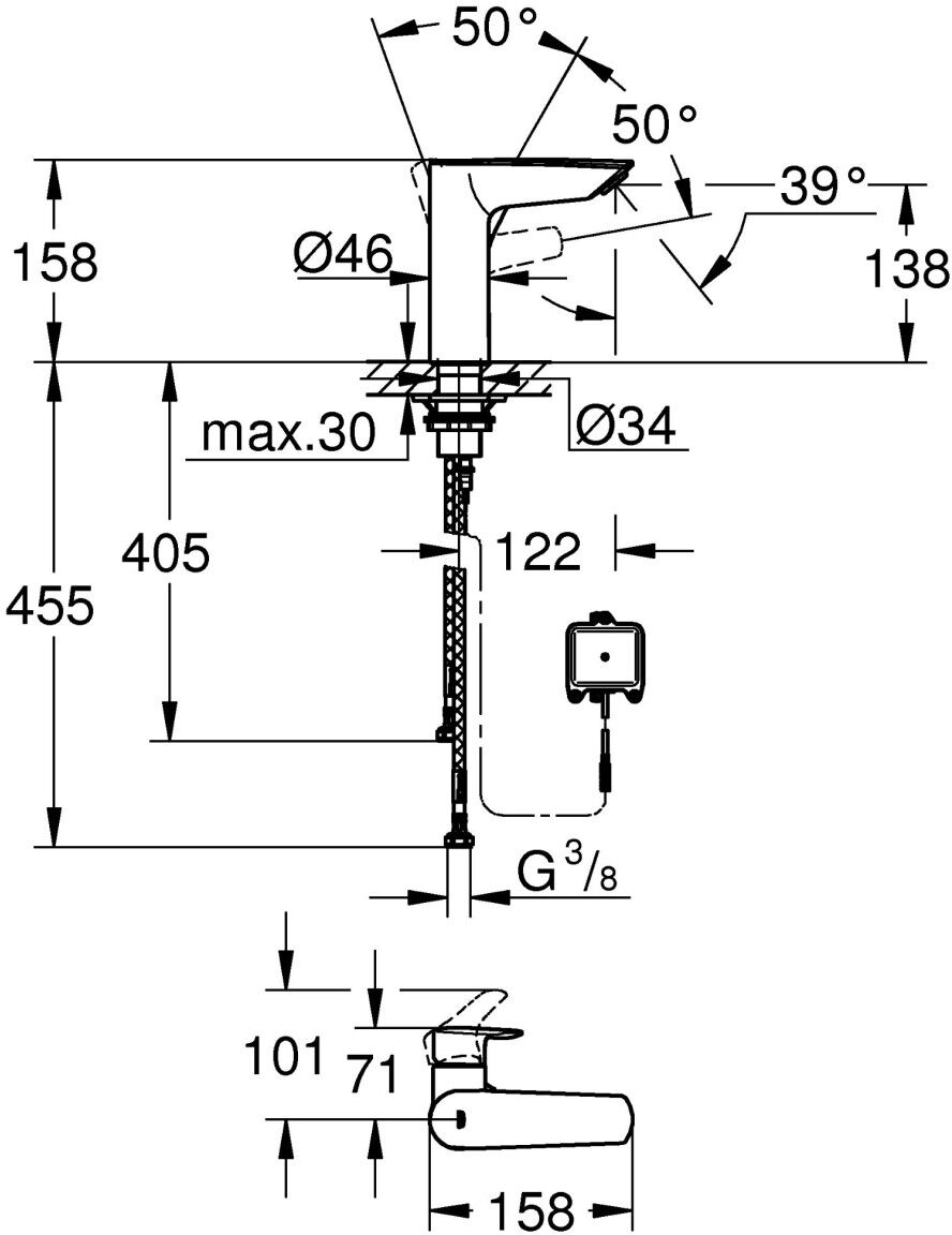 Grohe Hybrid-Waschtischarmatur Eurosmart 23975_3 M-Size Auslösung Infrarot/manuell chrom, 23975003 23975003