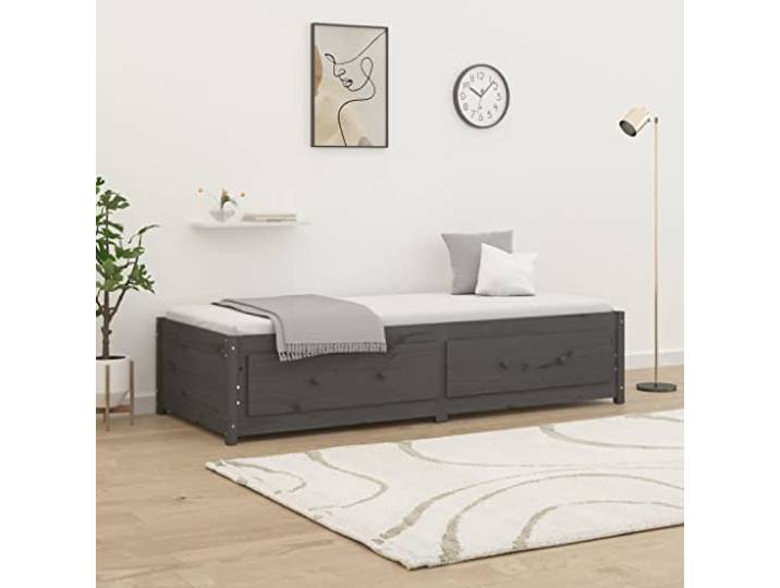 RJPLMFV Tagesbett, Grau, 90 x 200 cm, massives Kiefernholz Schlafsofa, 2-in-1, mit Stauraumschubladen, robuster Rahmen, für Gäste