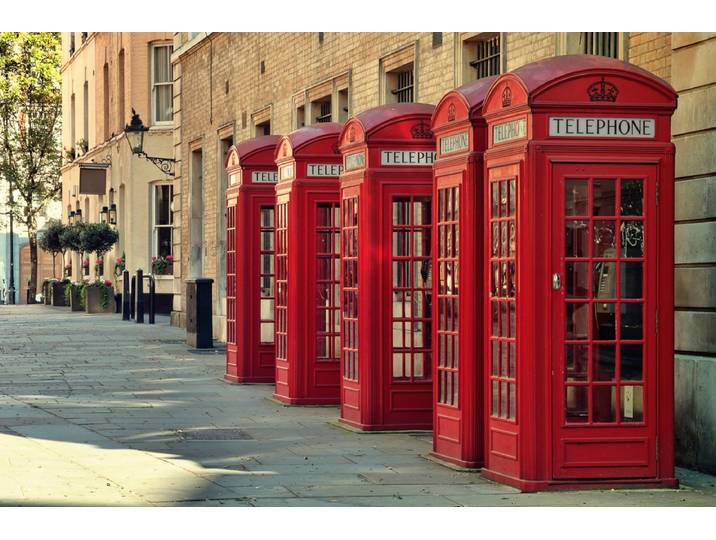 Fototapete PAPERMOON London Telefonzellen , bunt, B:2,5m L:1,86m, Vlies, Tapeten, Fototapete