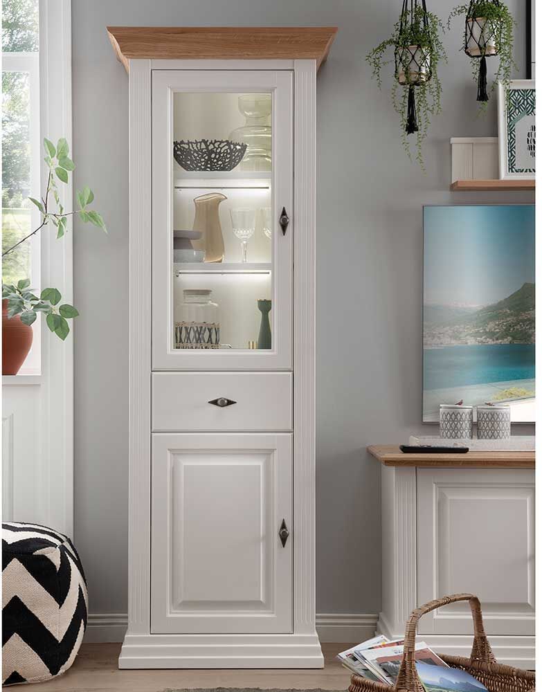 Pharao24.de Esszimmer Vitrine aus Kiefer und Eiche Massivholz Landhausstil