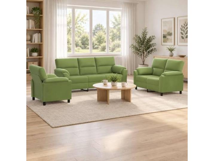 Sofa-Set 3 pcs Hellgrün Samt Metallrahmen,Kissenrücken,konische Beine,einfache Pflege mit trockenem Tuch,drinnen