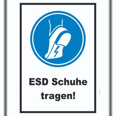 HB-Druck ESD Schuhe tragen Schild Fußschutz gegen elektrostatische Aufladung A2 Rückseite selbstklebend