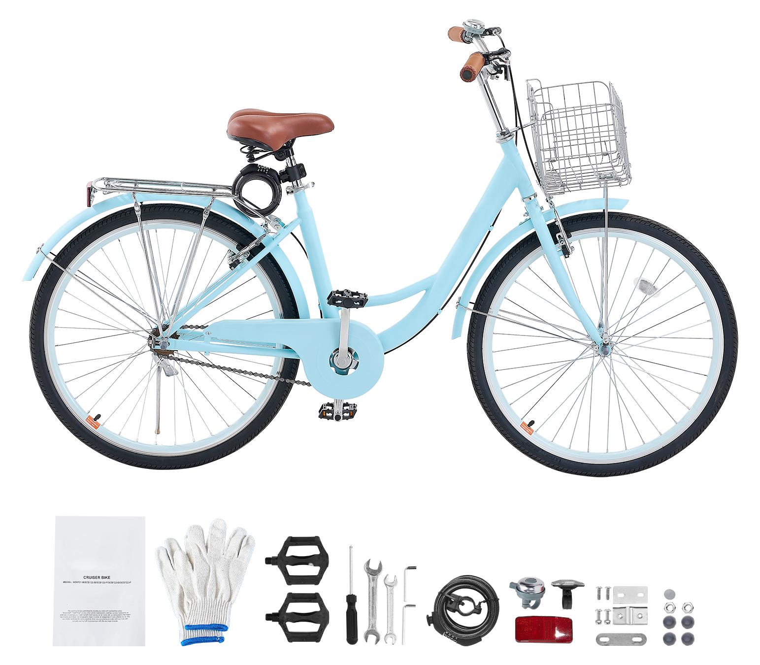 Cruiser Fahrrad (Reifendurchmesser 660, 4 mm) Beach Fahrrad mit großem Korb & Gepäckträger, Cruiser-Fahrrad mit verstellbarem Sitz