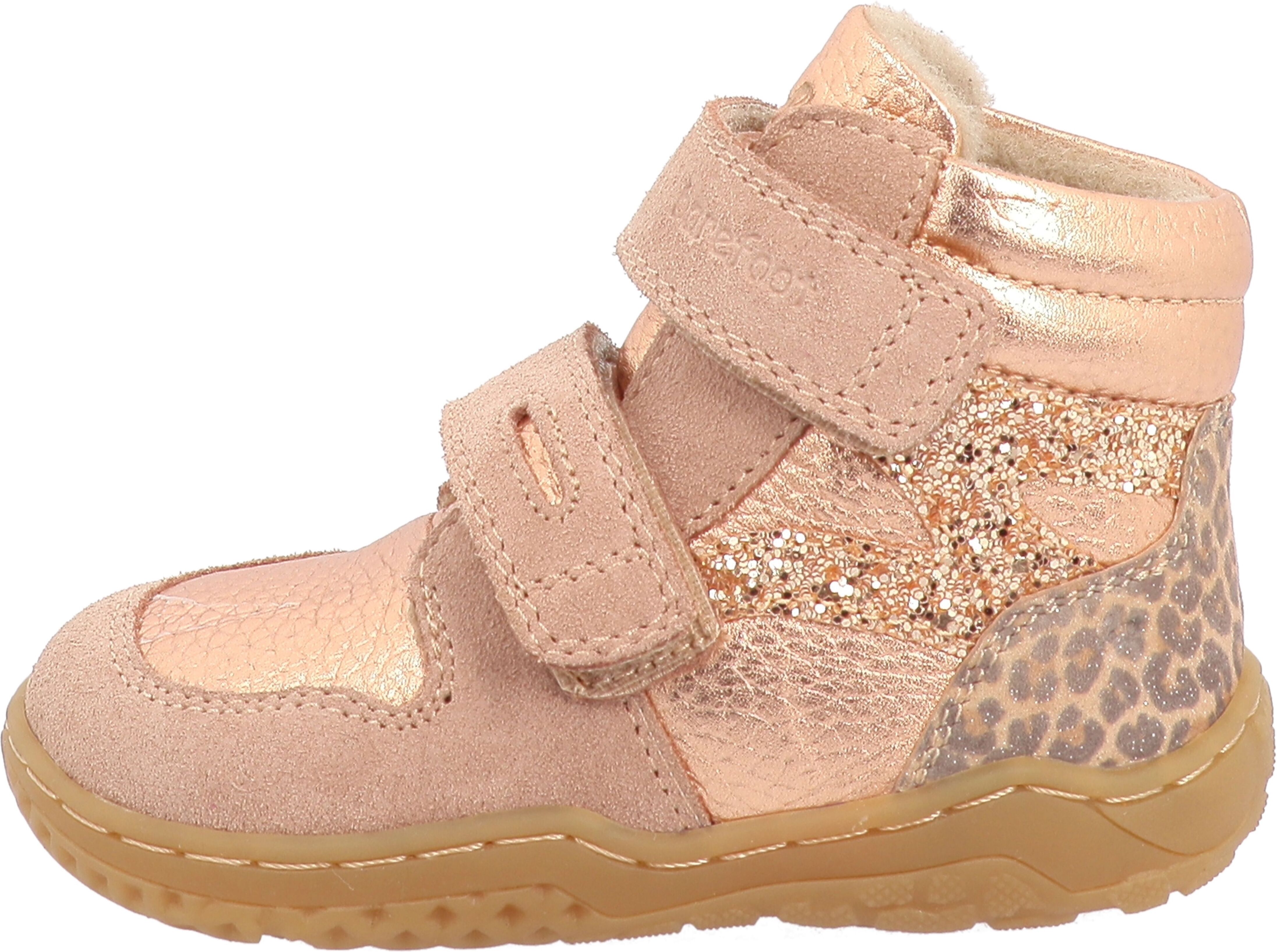 Barfußschuh LURCHI "Samu 1 Barefoot", Mädchen, Gr. 26, wärmend, rosa (rosé), Leder, Veloursleder, Schuhe Barfußschuh, Klettboots mit trendigen Kontrastbesätzen, Größenschablone z. Download