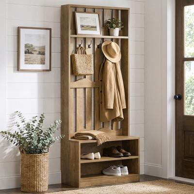YUZHOU Farmhouse Hall Tree with Bench and Shoe Storage