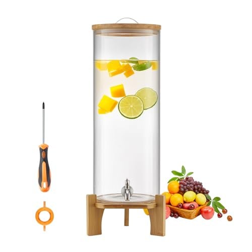 VEVOR Drankdispenser van glas met houten standaard en tapkraan, 13 l, Transparant